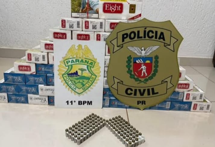Operação conjunta em Mamborê apreende arsenal de munições e cigarros após denúncia
