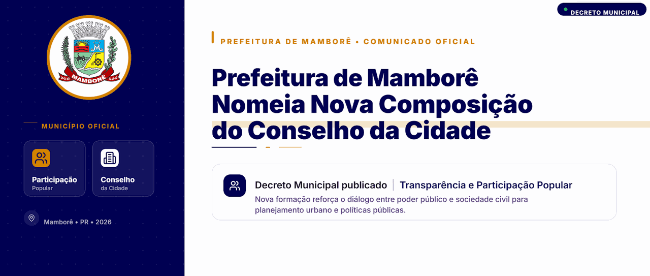 Prefeitura de Mamborê nomeia nova composição do Conselho da Cidade